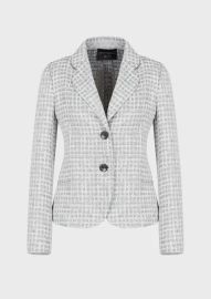 Single-breasted microcheck jacket in a linen blend EMPORIO ARMANI Woman at Armani